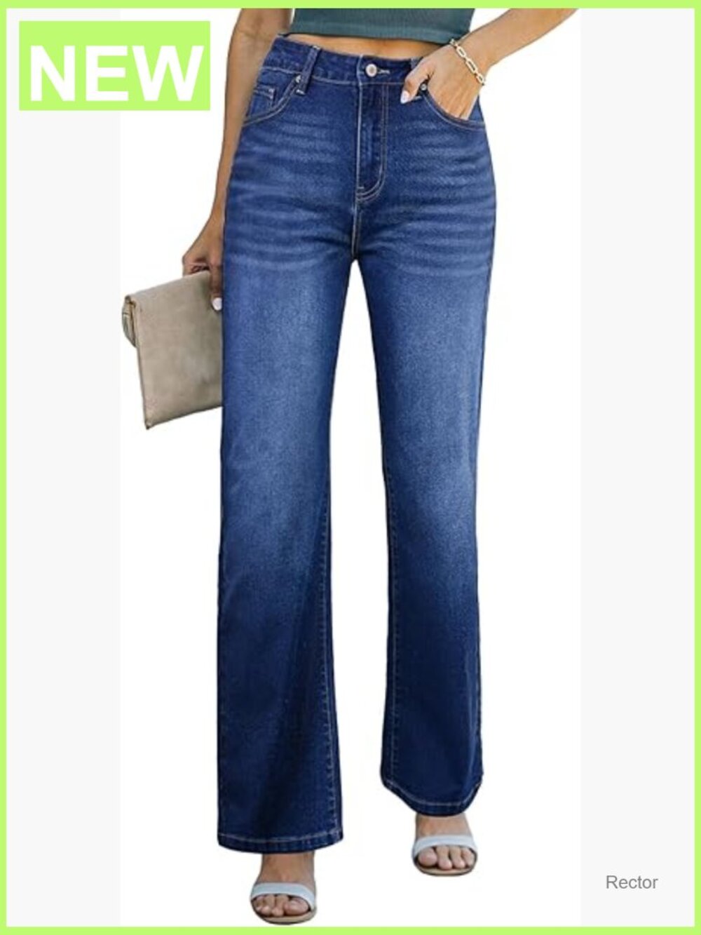 High Waisted Wide Leg Jeans with Pockets, Stretch Denim Pants